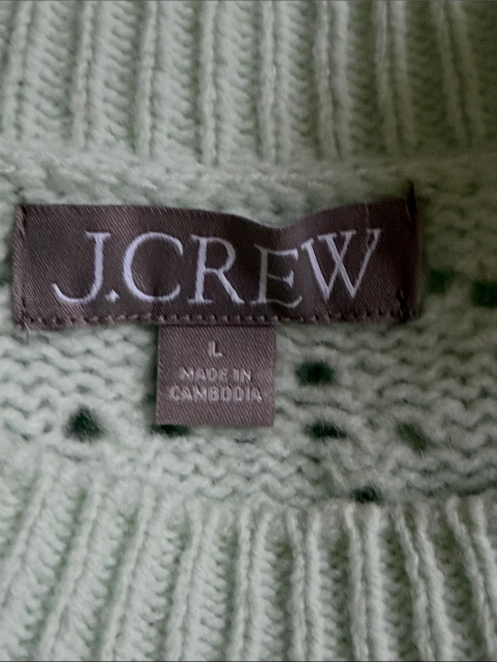 J.Crew 100% Merino Wool Pointelle Knit Sweater Mint Green Wide Sleeves Large